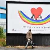 A new colourful billboard in Glasgow's East End, in a nod to the coronavirus lockdown. Picture: John Devlin