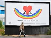 A new colourful billboard in Glasgow's East End, in a nod to the coronavirus lockdown. Picture: John Devlin