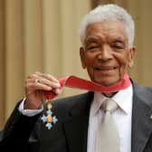Earl Cameron at Buckingham Palace with his CBE in 2009.  (Photo by Anthony Devlin/WPA Pool/Getty Images)
