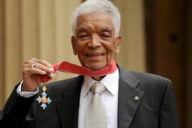Earl Cameron at Buckingham Palace with his CBE in 2009.  (Photo by Anthony Devlin/WPA Pool/Getty Images)