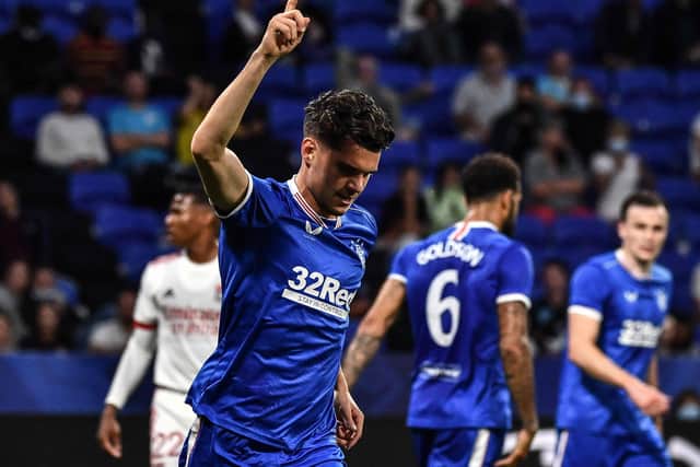 Ianis Hagi celebrates a goal during Rangers' win over Lyon. Picture: AFP via Getty Images