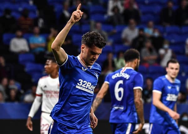 Ianis Hagi celebrates a goal during Rangers' win over Lyon. Picture: AFP via Getty Images