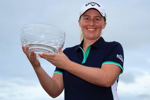 Gemma Dryburgh with the Rose Ladies Series trophy. Photograph: Getty Images