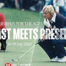 Tiger Woods and Jack Nicklaus line up their putts in The Open For The Ages.