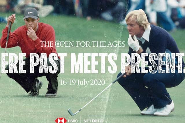 Tiger Woods and Jack Nicklaus line up their putts in The Open For The Ages.
