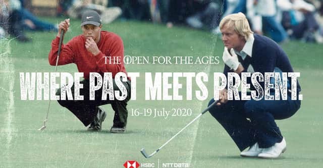 Tiger Woods and Jack Nicklaus line up their putts in The Open For The Ages.