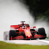 German Sebastian Vettel was fastest in a wet second Budapest GP practice session in his Ferrari. Picture: Bryn Lennon/Getty