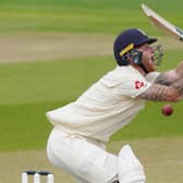 Ben Stokes winces as the ball strikes him on the final day of the second Test against West Indies. Picture: Getty.