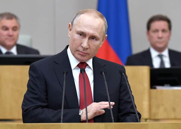 Vladimir Putin's regime is hostile to the EU and Nato partly because of paranoia, according to a Commons' committee report (Picture: Alexei Nikolsky, Sputnik, Kremlin Pool Photo via AP)