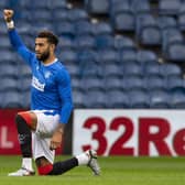 Connor Goldson takes the knee before Rangers' pre-season friendly with Motherwell. Picture: SNS.