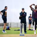 Jofra Archer has been providing a tough test for England’s batsmen in the nets at Old Trafford. Picture: Gareth Copley/Pool/PA Wire