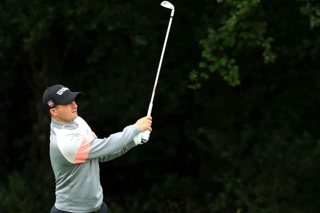 David Law plays his second shot on the 1st in the second round of the Betfred British Masters. Picture: Andrew Redington/Getty