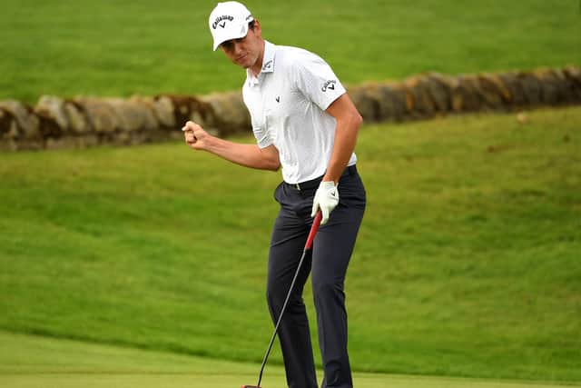 Renato Paratore of Italy celebrates his putt at the 18th green. Picture: Ross Kinnaird/Getty Images
