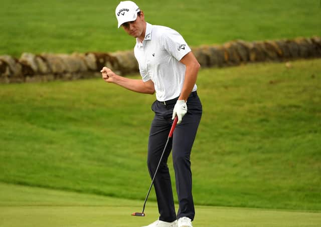 Renato Paratore of Italy celebrates his putt at the 18th green. Picture: Ross Kinnaird/Getty Images