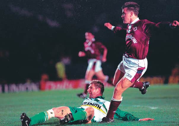 David Hagen scores a late winner for Hearts against Celtic at Hampden Park in 1995.