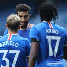 Connor Goldson is congratulated by his team-mates after scoring Rangers' second goal against Coventry City at Ibrox. Picture: Ian MacNicol/Getty Images
