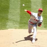 Shohei Ohtani of the Los Angeles Angels pitches against the Oakland Athletics on Sunday. He has a rare skillset of being able to both pitch and bat to a very high standard. Picture: Ezra Shaw/Getty Images