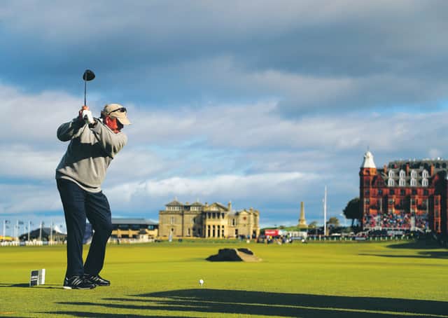 ST ANDREWS, SCOTLAND - OCTOBER 05:  Johann Rupert, Businessman tees off on the 18th during day one of the 2017 Alfred Dunhill Championship at The Old Course on October 5, 2017 in St Andrews, Scotland.  (Photo by Richard Heathcote/Getty Images)