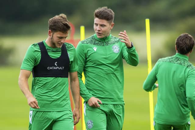 Hibs forwards Jamie Gullan, left, and Kevin Nisbet are back in tandem after previously linking up at Raith Rovers. Picture: SNS Group