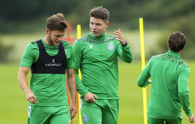 Hibs forwards Jamie Gullan, left, and Kevin Nisbet are back in tandem after previously linking up at Raith Rovers. Picture: SNS Group