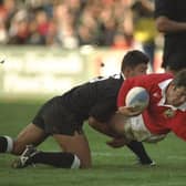 Tour captain Gavin Hastings, who scored the winning try in British Lions’ 24-20 victory against New Zealand Maoris, touches down during the 1993 match in Wellington. Picture: Getty