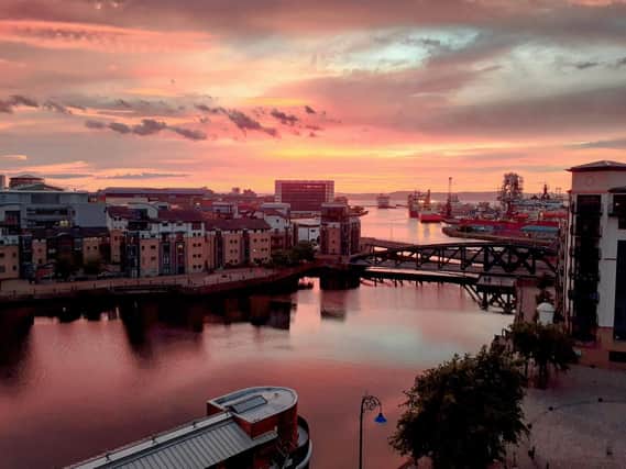 Where the Water of Leith leads to the docks and the Firth of Forth beyond, Leith. Picture: L Christie