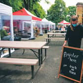 A Glasgow beer garden after reopening with Covid-19 restrictions. Picture: John Devlin