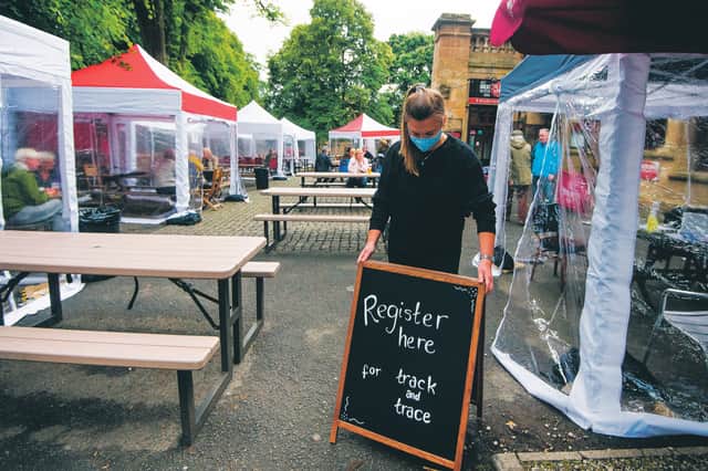 A Glasgow beer garden after reopening with Covid-19 restrictions. Picture: John Devlin