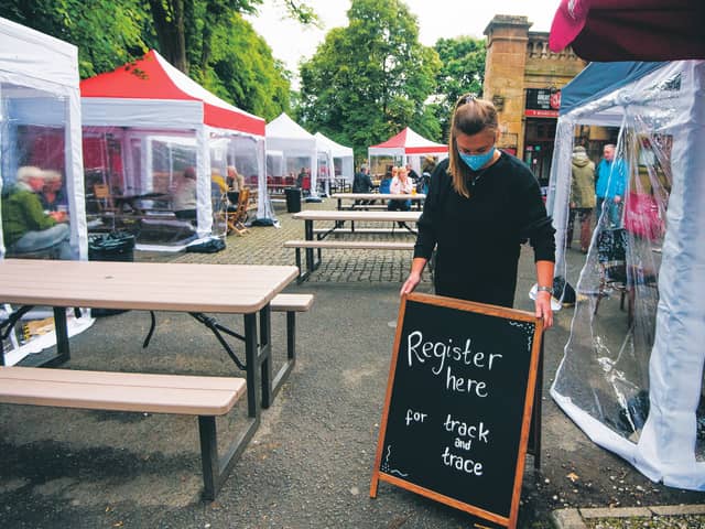 A Glasgow beer garden after reopening with Covid-19 restrictions. Picture: John Devlin