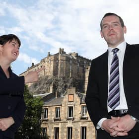 Ruth Davidson MSP alongside Scottish Conservative MP Douglas Ross in Edinburgh, after he confirmed he will stand for leadership
