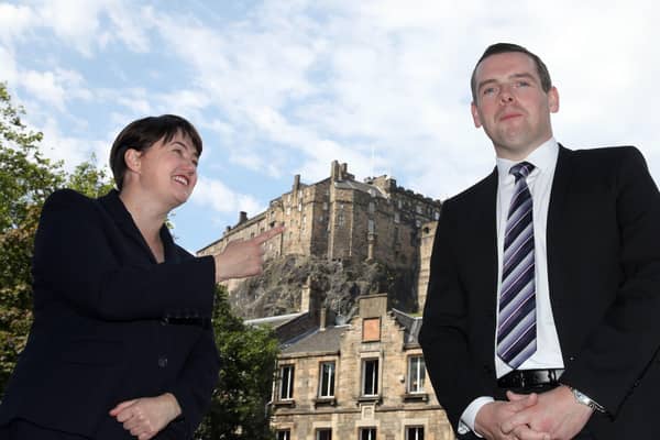 Ruth Davidson MSP alongside Scottish Conservative MP Douglas Ross in Edinburgh, after he confirmed he will stand for leadership