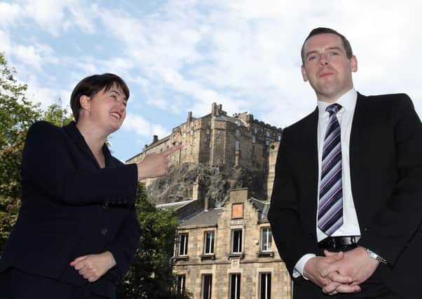 Ruth Davidson MSP alongside Scottish Conservative MP Douglas Ross in Edinburgh, after he confirmed he will stand for leadership