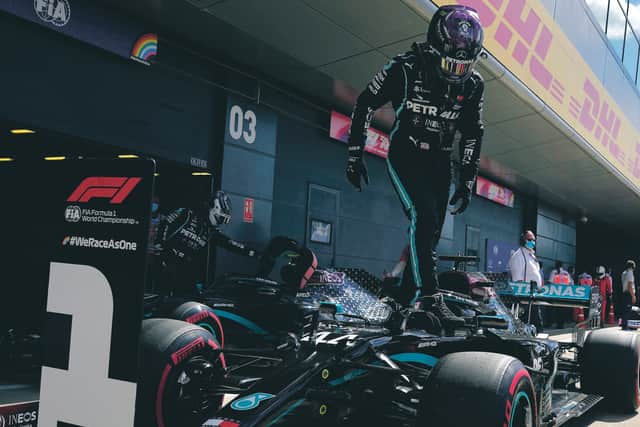Lewis Hamilton took pole position for the British Grand Prix in his Mercedes. Picture: Will Oliver/Pool via AP