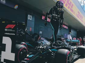 Lewis Hamilton took pole position for the British Grand Prix in his Mercedes. Picture: Will Oliver/Pool via AP
