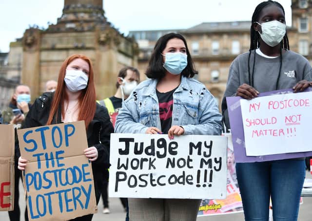 School pupils in George Squarem Glasgow, protest against the downgrading of exam results by the  SQA