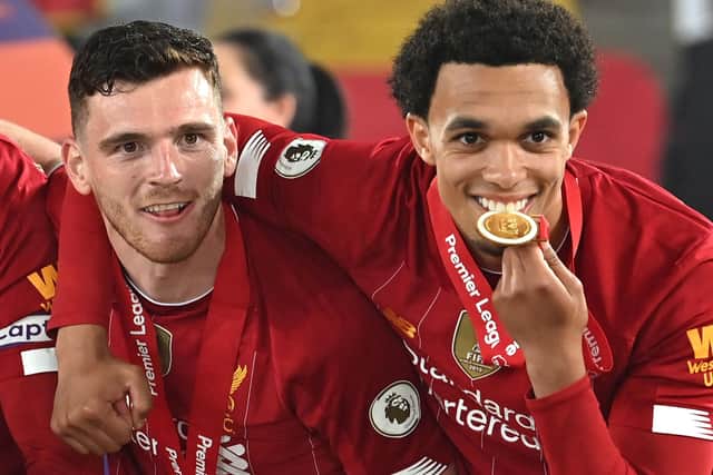 Liverpool pair Andrew Robertson and Trent Alexander-Arnold are the assist kings in the Premier League. Picture: Paul Ellis/AFP