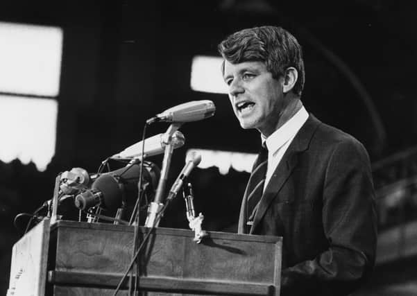 Senator Robert Kennedy speaking at an election rally in 1968. Picture: Harry Benson/Express/Getty Images