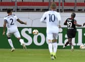 Bayer Leverkusen's Moussa Diaby scores against Rangers.  Picture: Martin Meissner/Getty Images