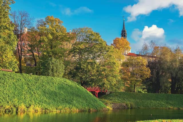 Park and pond close to wall of old town Tallinn. Picture: Getty Images