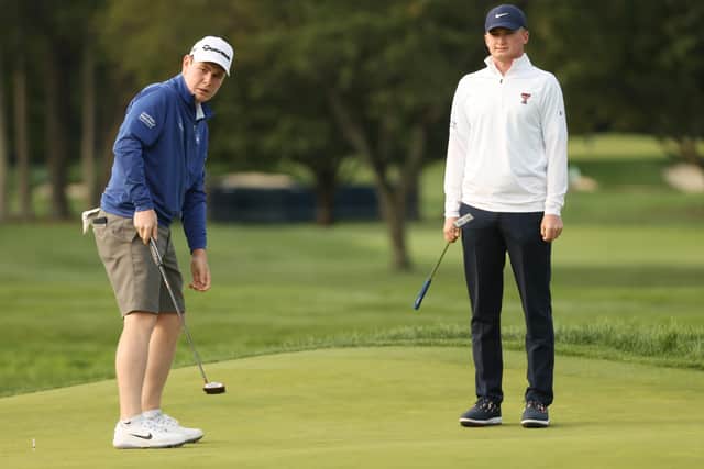 Sandy Scott and Bob MacIntyre, left, during practice ahead of the US Open