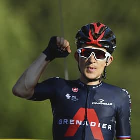Michal Kwiatkowski raises his fist in triumph. Picture: Stuart Franklin/AP