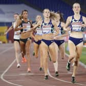 Jemma Reekie, right, wins the women's 800m. Picture: Gregorio Borgia/AP