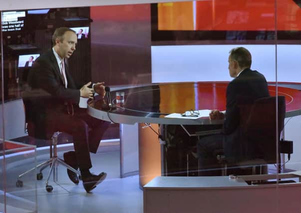UK Health Secretary Matt Hancock being interviewed by host Andrew Marr