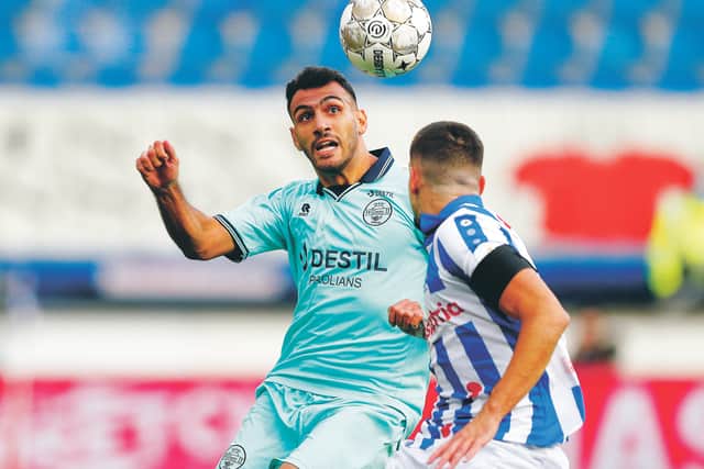 Vangelis Pavlidis of Willem II challenges with Ibrahim Dresevic of SC Heerenveen during the Dutch Eredivisie match on 12 Sep 2020. Photo by Hollandse Hoogte/Shutterstock
