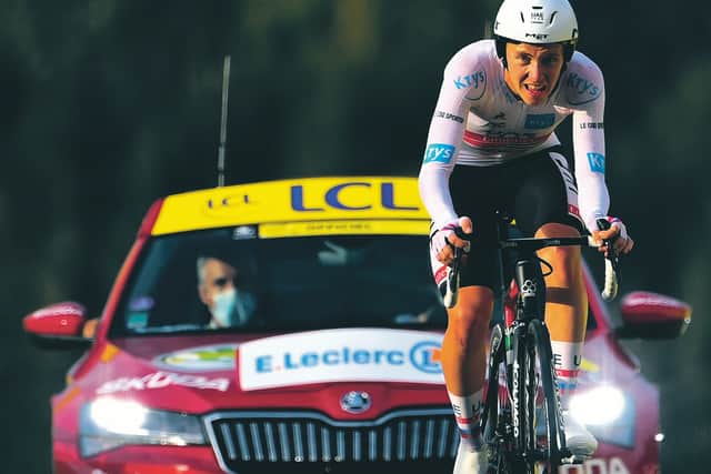 Slovenia's Tadej Pogacar en route to La Planche des Belles Filles. Picture: Marco Bertorello/Pool via AP