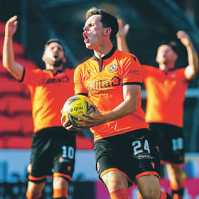 Not this time: Lawrence Shankland shows his frustration but the Dundee United striker was on target against St Mirren. Picture: Craig Foy/SNS