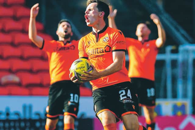 Not this time: Lawrence Shankland shows his frustration but the Dundee United striker was on target against St Mirren. Picture: Craig Foy/SNS