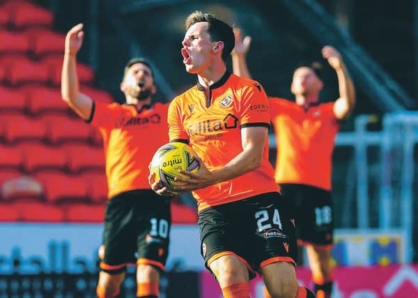 Not this time: Lawrence Shankland shows his frustration but the Dundee United striker was on target against St Mirren. Picture: Craig Foy/SNS