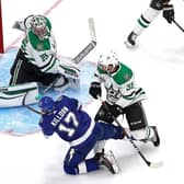 Dallas goaltender Anton Khudobin saves smartly from Alex Killorn during Game One of his team’s Stanley Cup final series against Tampa Bay Lightning.
Picture: Bruce Bennett/Getty Images