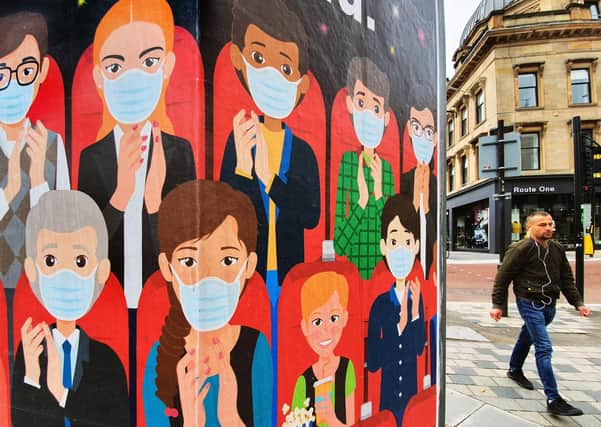 Covid artwork on display in Glasgow. Picture: John Devlin